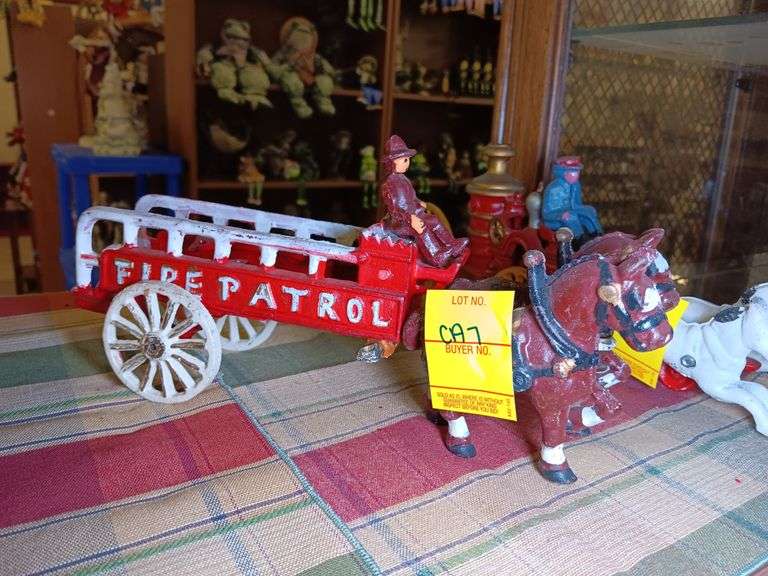 Cast Iron Fire Patrol Wagon with Two Horse Team