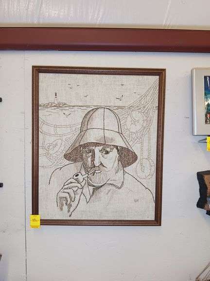 Stitched Boat Captain in Frame 19" x 23"
