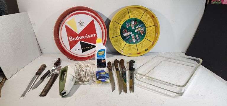 Pyrex Metal 2 Metal Serving Trays, Pyrex Baking Dish, Assorted Knives, Electric ...