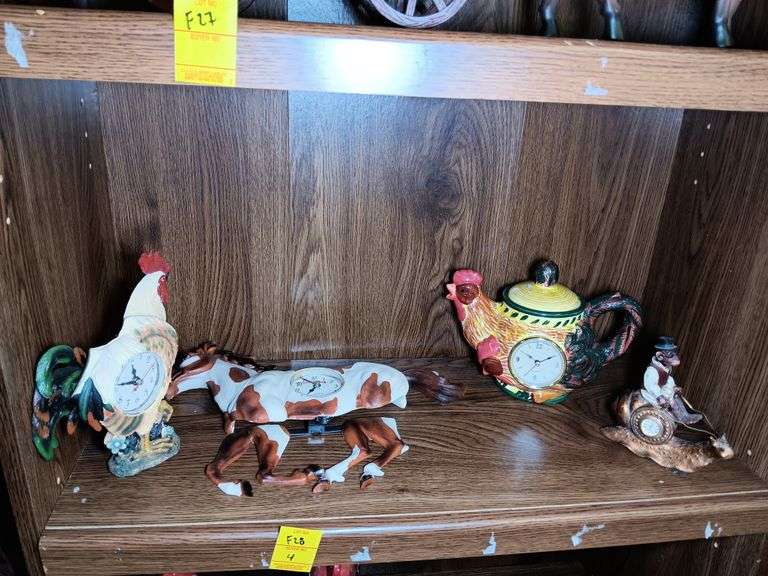 Rooster Clock, Horse Clock, Rooster Teapot Clock, and Monkey Riding on ...