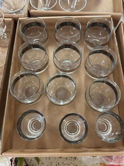 (9) Clear Glass and Silver Cups and (3) Clear Glass and Silver Small Drink Glasse3s