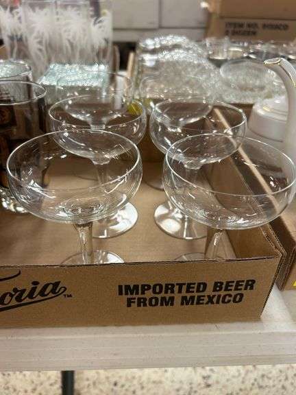 (9) Coin Design Glasses and (6) Vintage Coctail Glasses