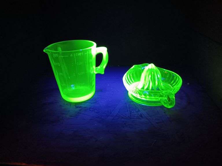 Uranium/Vaseline Glass: Pitcher and Juicer