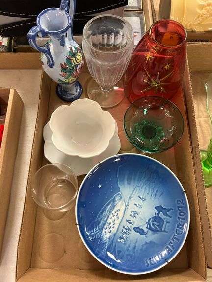 Glass Vases, Bowls, and (2) Copenhagen Porcelain Plates