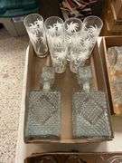 (6) Palm Tree Glasses and (2) Square Decanters