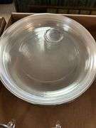 Clear and Silver Glass Serving Set: Punch Bowl, (8) Cups, Tiered Serving Platter, and (8) Large Part