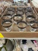 (9) Clear Glass and Silver Cups and (3) Clear Glass and Silver Small Drink Glasse3s