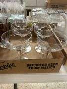 (9) Coin Design Glasses and (6) Vintage Coctail Glasses
