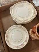 Davy Crockett Mug, (4) Paden City Pottery Small Plates, and (5) Paden City Pottery Medium Plates