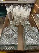 (6) Palm Tree Glasses and (2) Square Decanters