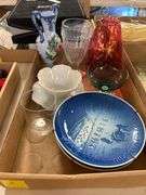 Glass Vases, Bowls, and (2) Copenhagen Porcelain Plates