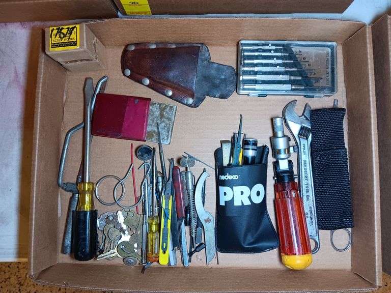 Precision Screwdriver Set, Antique Keys, Flexible Adjustable Screwdriver, Screw Hooks, and Other Items