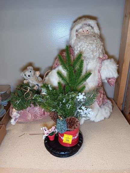Handmade Santa Decoration with Santa Bag, Candle/Vase Base, and Small Christmas Tree Decoration