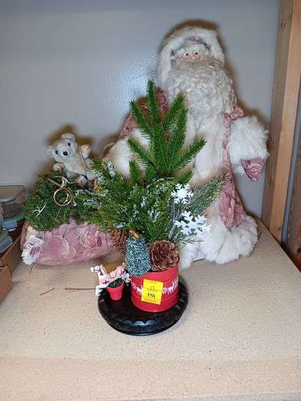 Handmade Santa Decoration with Santa Bag, Candle/Vase Base, and Small Christmas Tree Decoration