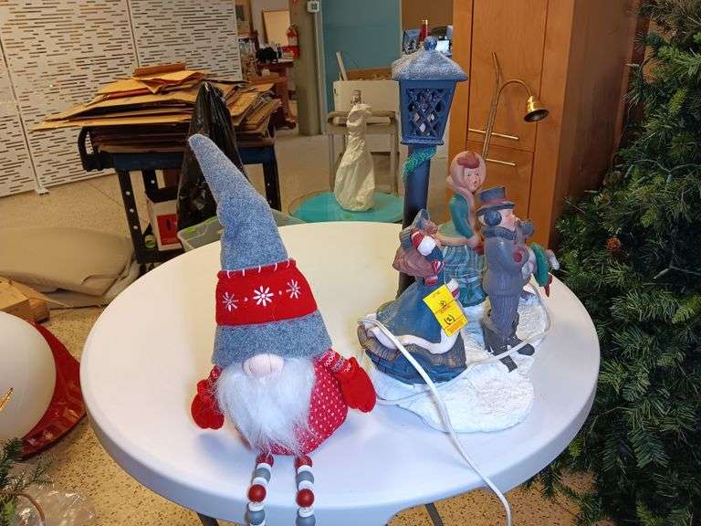 Christmas Gnome Decoration and Carolers Table Lamp