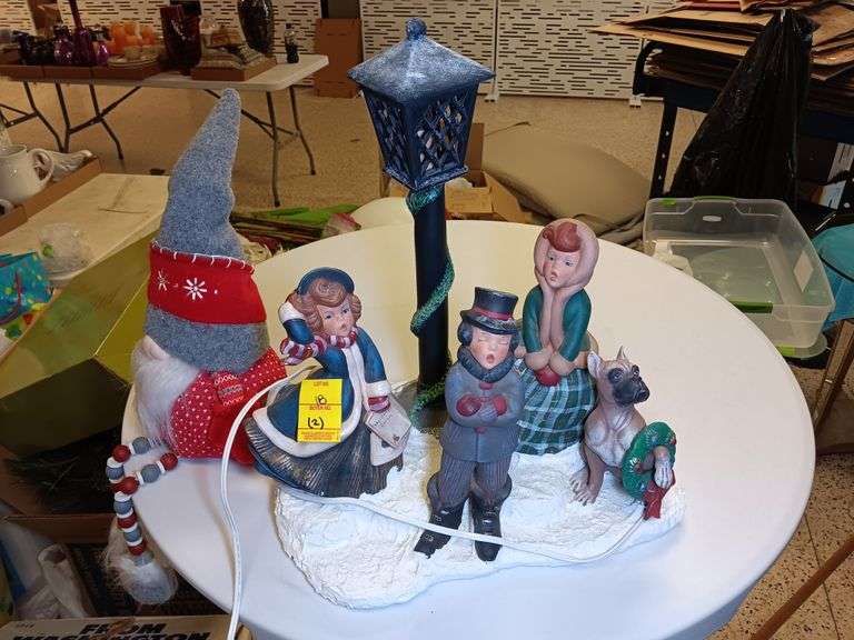Christmas Gnome Decoration and Carolers Table Lamp