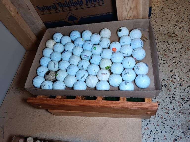 Wooden Golf Ball Racks and Flat of Golfballs