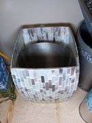 Mother of Pearl Style Trash Can and (2) "Fish Bowl" Style Vases