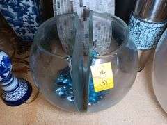 Mother of Pearl Style Trash Can and (2) "Fish Bowl" Style Vases
