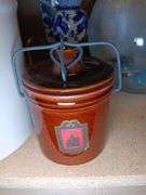 Faux Roseville #1 Crock and Pine Island Minnesota Fine Cheese Mart Cheese Crock