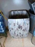 Mother of Pearl Style Trash Can and (2) "Fish Bowl" Style Vases