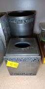 Blue Stone and Stainless Steel Bathroom Accessories: Toilet Brush Holder, Trash Can, and Kleenex Cover