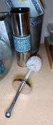 Blue Stone and Stainless Steel Bathroom Accessories: Toilet Brush Holder, Trash Can, and Kleenex Cover