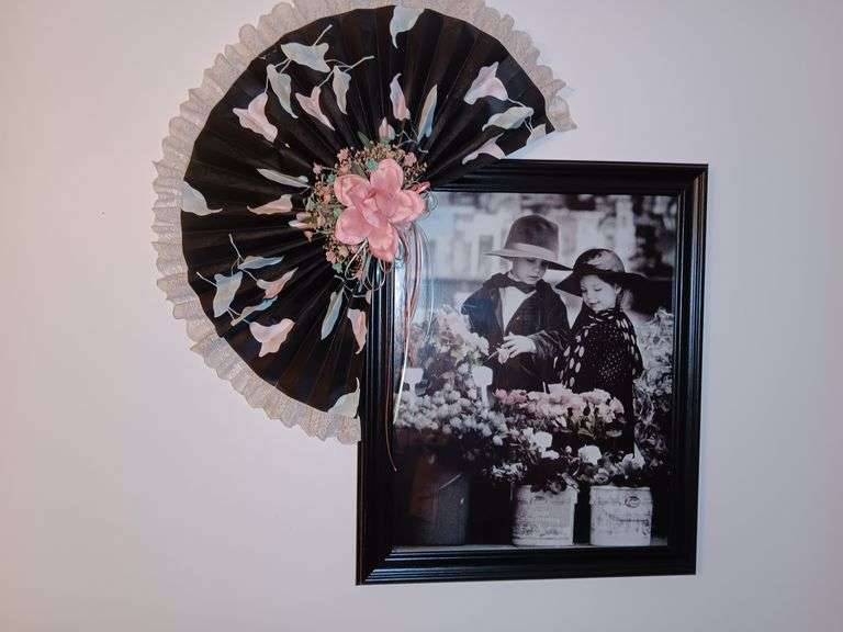 Black & White Children Print in Frame with Fabric Fan