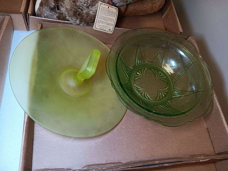 Uranium Glass Serving Bowl and Tray