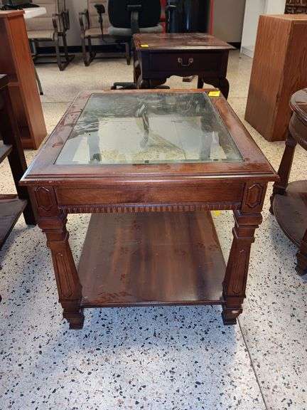 Wood and Glass End Table 22 x 27 x 21