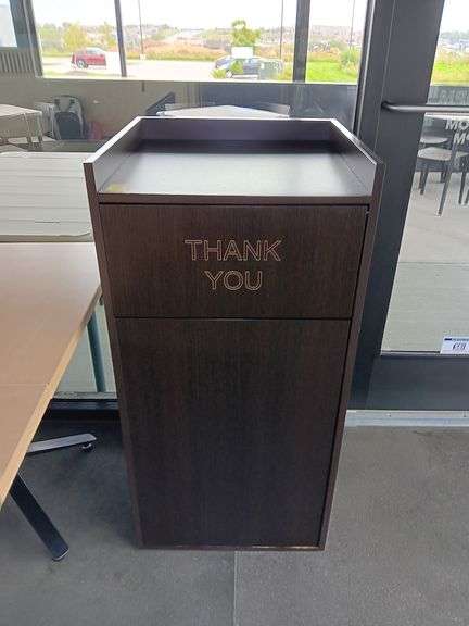 Wood "Thank You" Trash Can Container 22 x 22 x 46