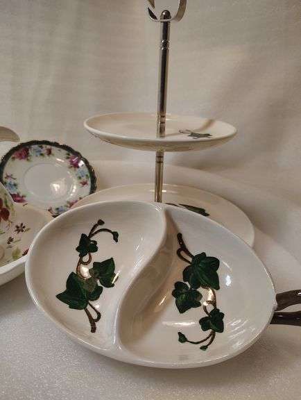 Ceramic Vintage Metlox Tiered Serving Tray and Dish, Elizabeth Arden Pitcher & Bowl Set & Vintage No