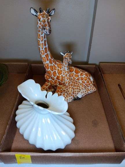 Crackle Glass Vase and Giraffe Statue