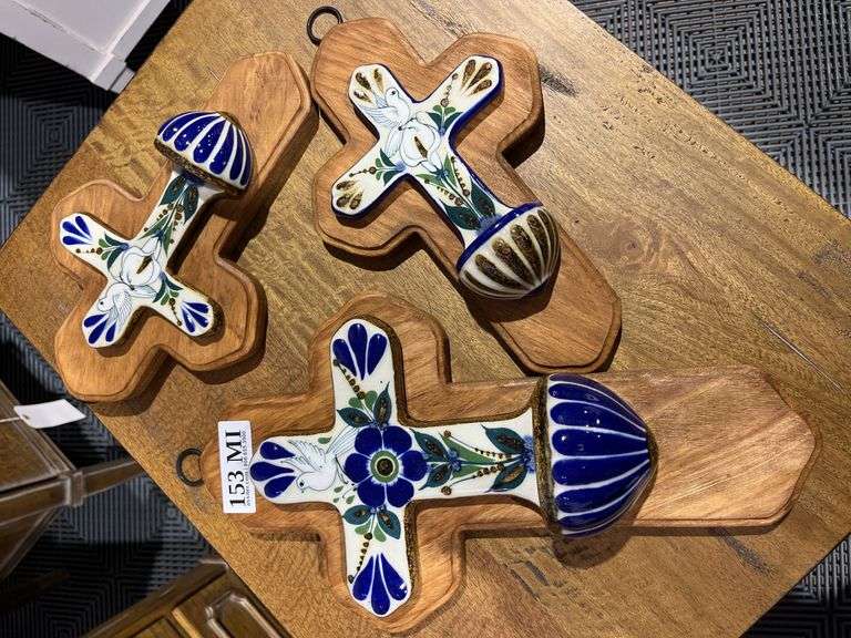 Hand Painted Cross With Font Set of 3