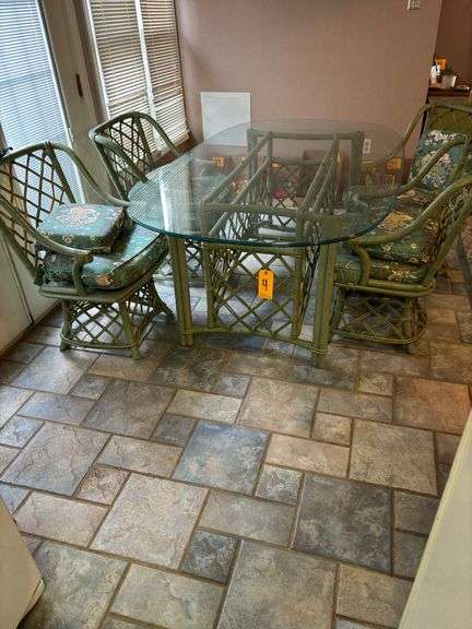 75-76 Inch Glass Table with 4 Decorative Chairs