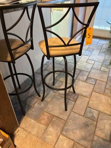 Two Black Bar Stools with Padded Seats