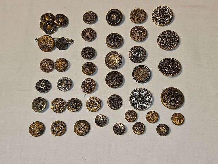 Assorted Buttons- Vintage Ornate Mirror Back (Brass/Gold/Silver/Metal ...