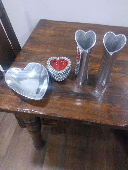 Nine (9) Metallic Heart Shaped Dishes