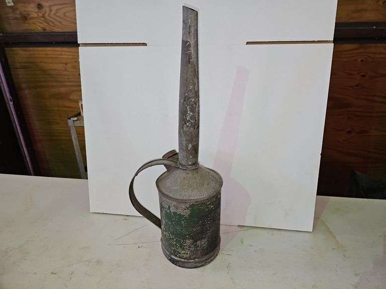 Vintage AT & SER Galvinized Tin Oil Can With Spout