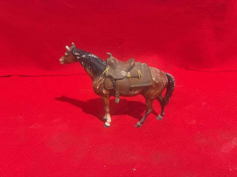Cast Iron Horse W/ Leather Saddle