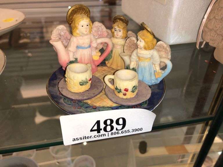 Vintage Resin  Miniature Angel Tea Set