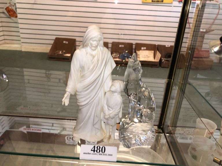 Lenox Crystal Howling Wolf 8" & Lenox Jesus Figure 9"