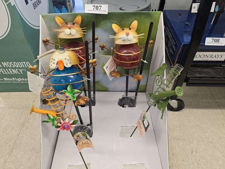 (3) Four Seasons Courtyard Solar Powered Spiral Animal Stake Lights w/(2) Outdoor Living Yard Rain G