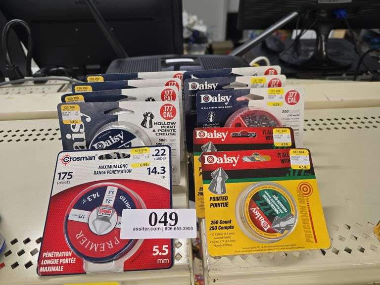 (4) Daisey .177 calHollow Point, 500ct, (4) Daisy .177cal Hollow Point & Pointed(2) 300ct, (2) 250ct