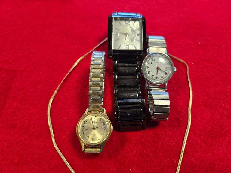 Gold Colored Necklace, With (3) Watches