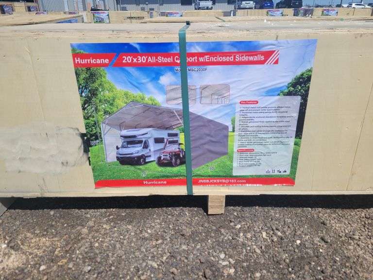 MSC2030F  Hurricane 20'x30' All-Steel Car Port w/Enclosed Sidewalls
