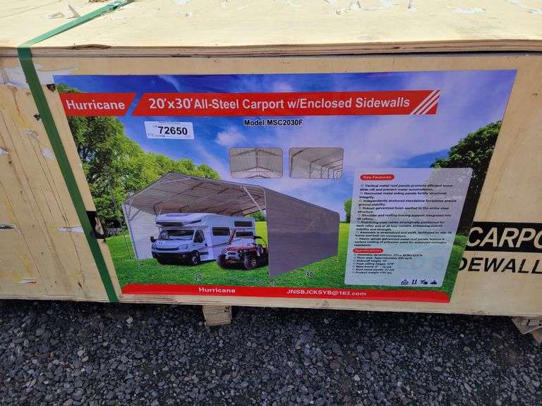 MSC2030F  Hurricane 20'x30' All-Steel Carport w/Enclosed Walls