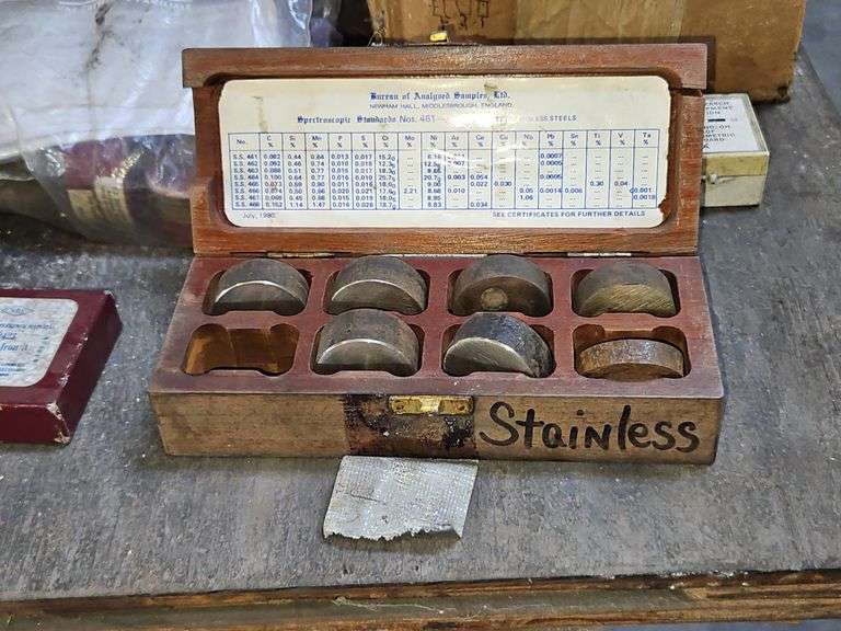 Barrel Table W/ Assorted Metal Samples