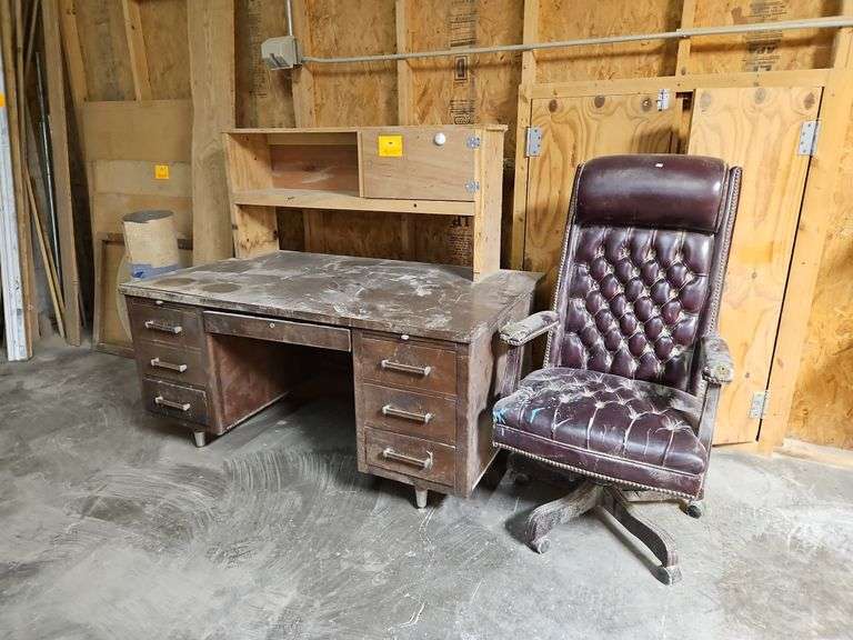 5' x 3' 7 Drawer Wood Desk W/ Leather / Faux Leather Rolling Chair & Shelf Organizer
