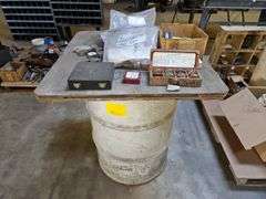 Barrel Table W/ Assorted Metal Samples